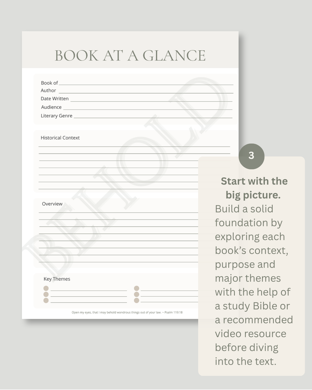 A printable book study worksheet titled 'BOOK AT A GLANCE' with lined fields for book, author, date written, audience, library genre, historical context, overview, and key themes, shown on a light gray background with an instructional tip panel and a large diagonal 'DO NOT COPY' watermark.