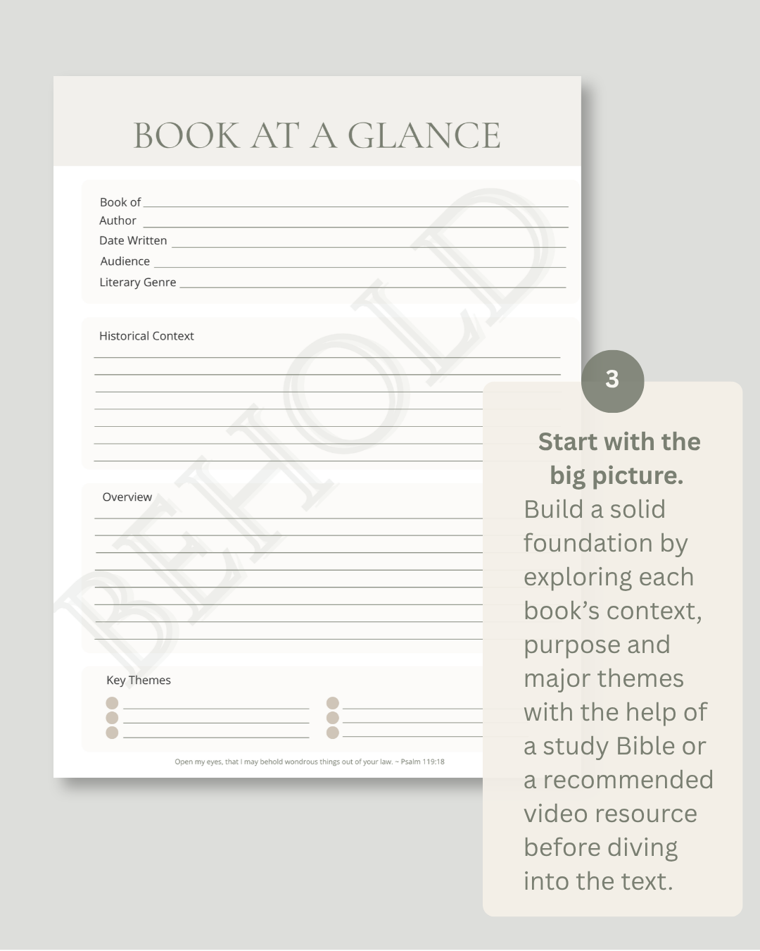 A printable book study worksheet titled 'BOOK AT A GLANCE' with lined fields for book, author, date written, audience, library genre, historical context, overview, and key themes, shown on a light gray background with an instructional tip panel and a large diagonal 'DO NOT COPY' watermark.